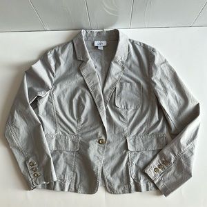 Loft Seersucker Blazer Women Blue White Striped Light Jacket One Button Size 12